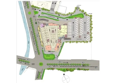 Mall of Aligarh site plan showing the mall, bus terminal, parking and roads at Rasulabad, Aligarh