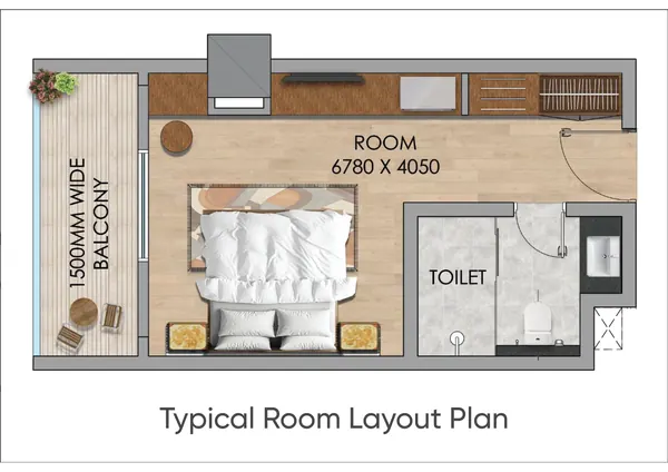 Mall of Aligarh studio apartment – typical room layout plan